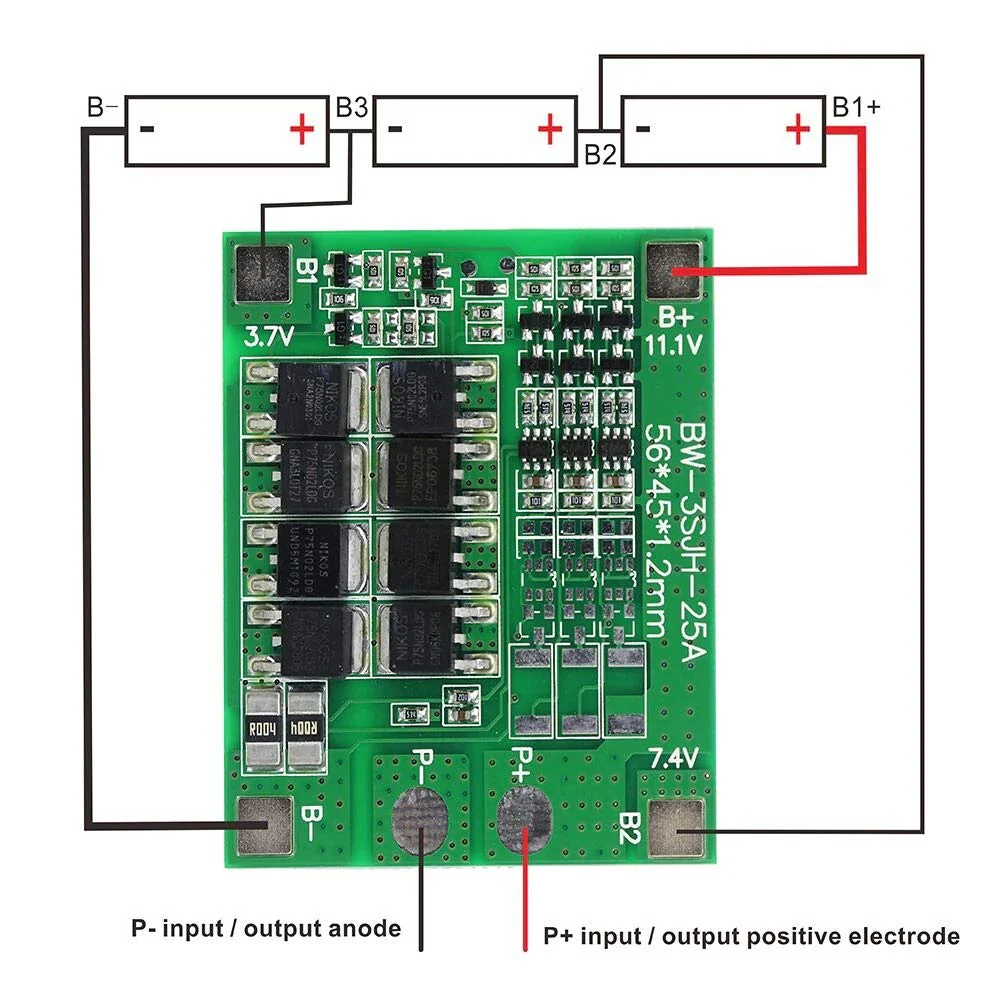 12.6V BMS 3S 25A 18650 Lithium Battery Protection Board HX-3S-FL25A-A - Image 4