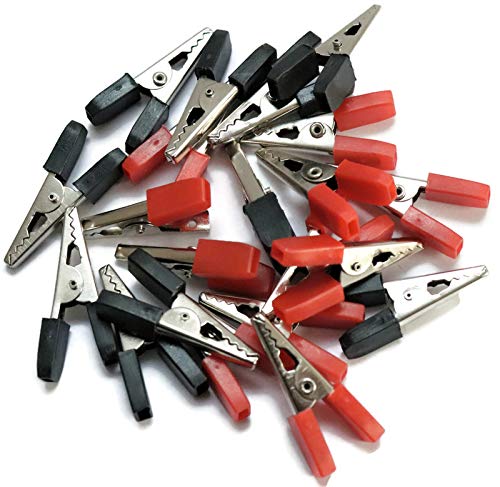 Alligator Crocodile Clips Pair 30mm Red + Black (Half Sleeves) - Image 3