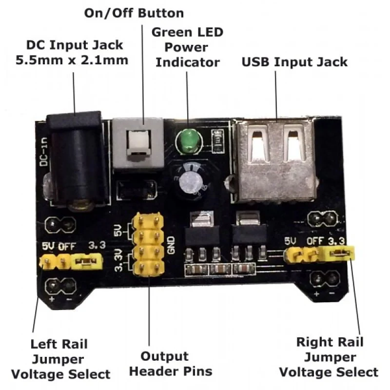 3.3V/5V MB102 Breadboard Power Supply Module - Image 5