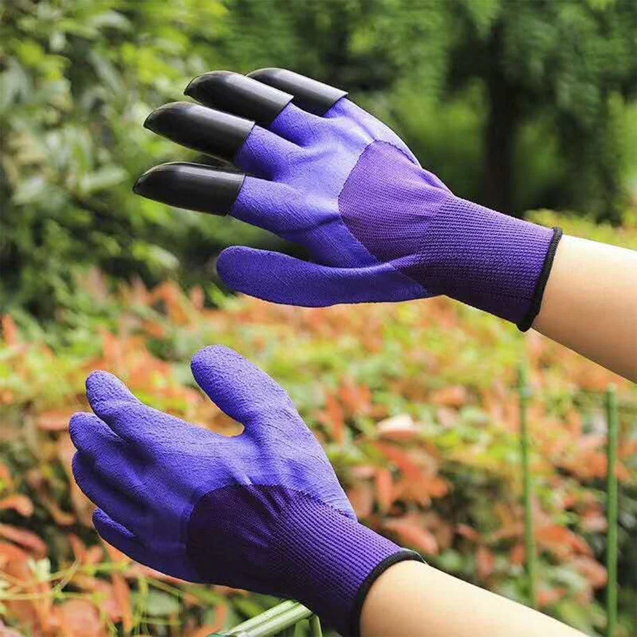 Heavy Duty Garden Farming Gloves (Pair) Washable with Right Hand Fingertips (Purple) - Image 4