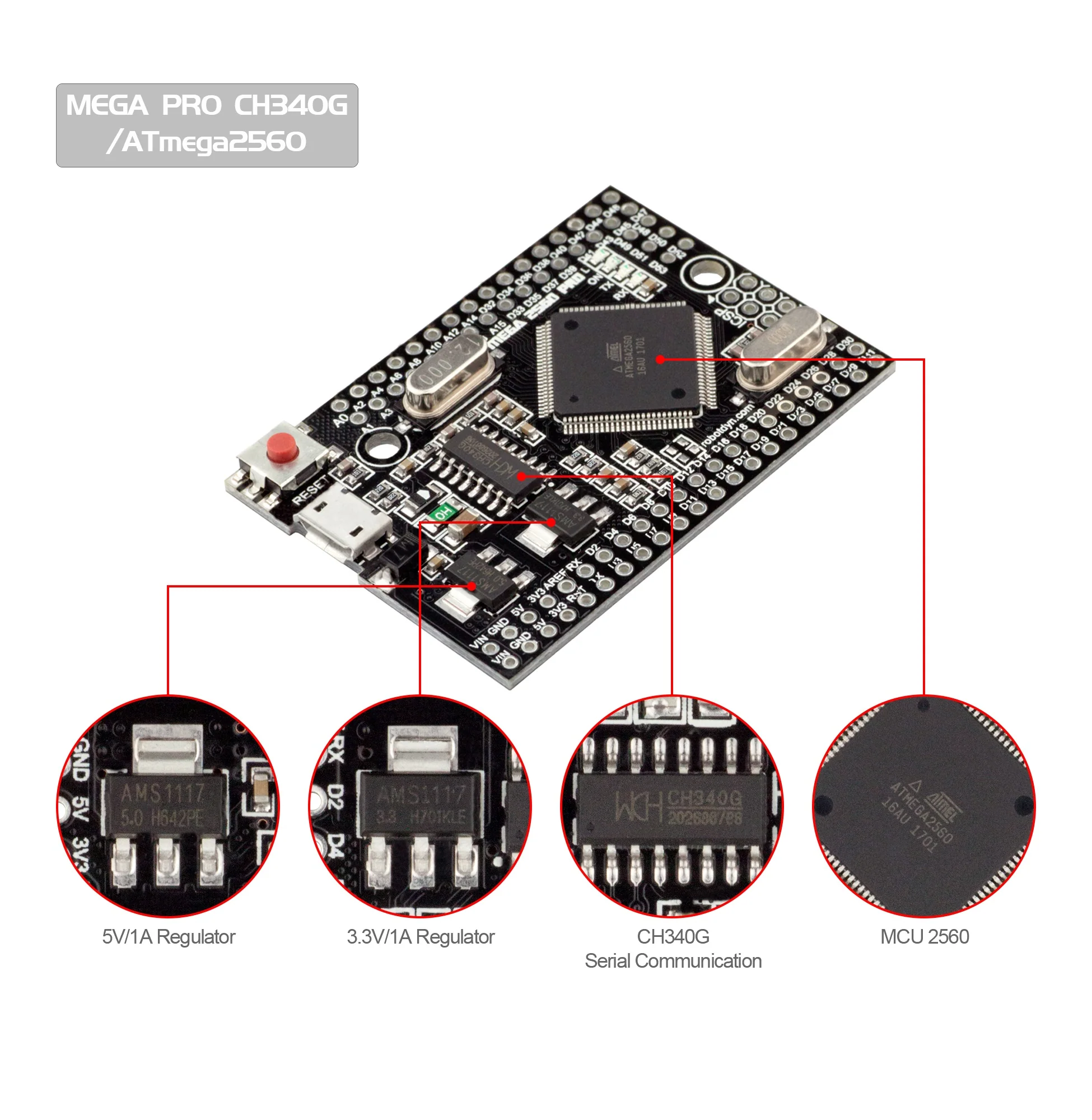 Mega 2560 Pro Embed CH340G/ Atmega2560-16AU Chip - Image 4