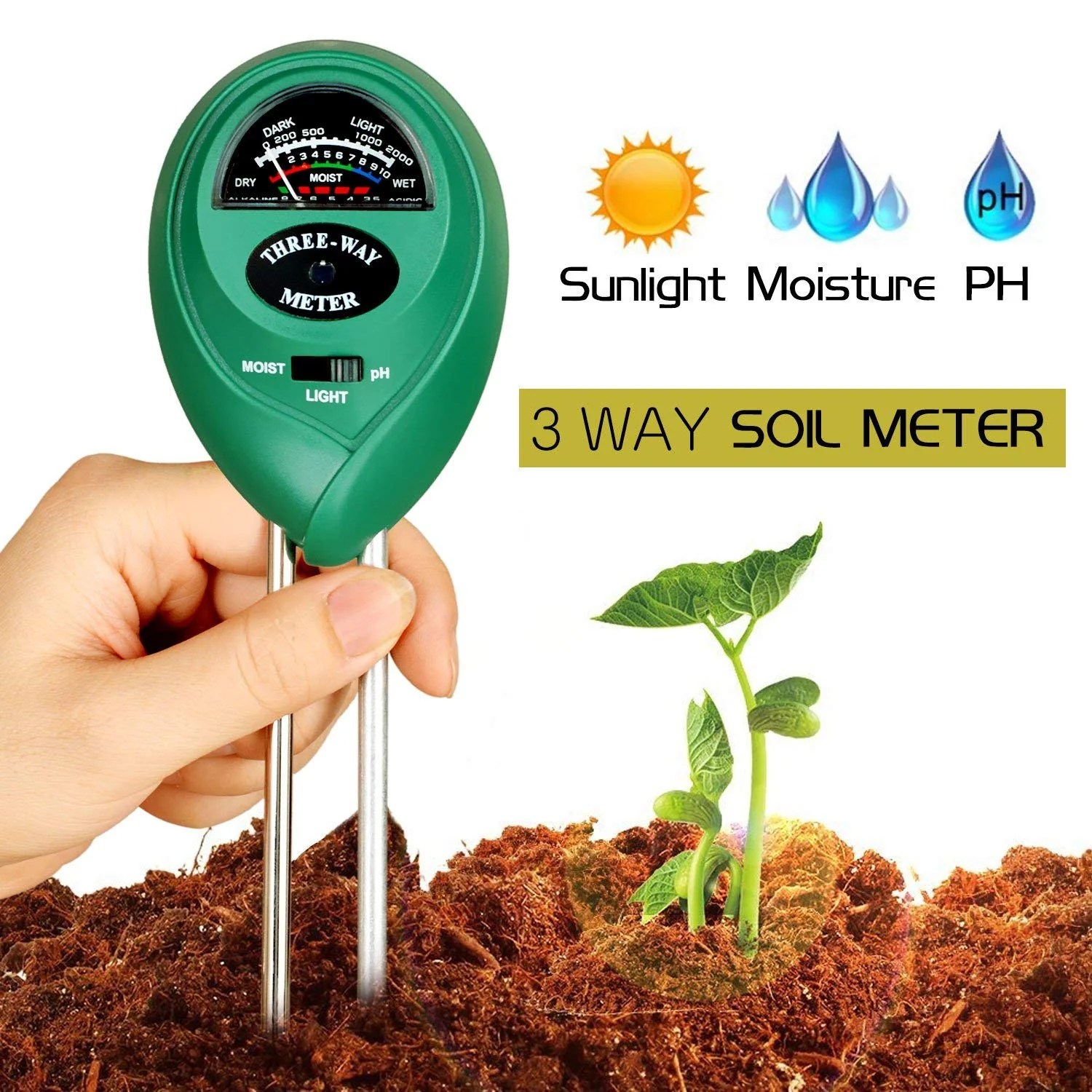 Three Way Soil Meter For Moisture, Light Intensity and pH Testing Meter - Image 10