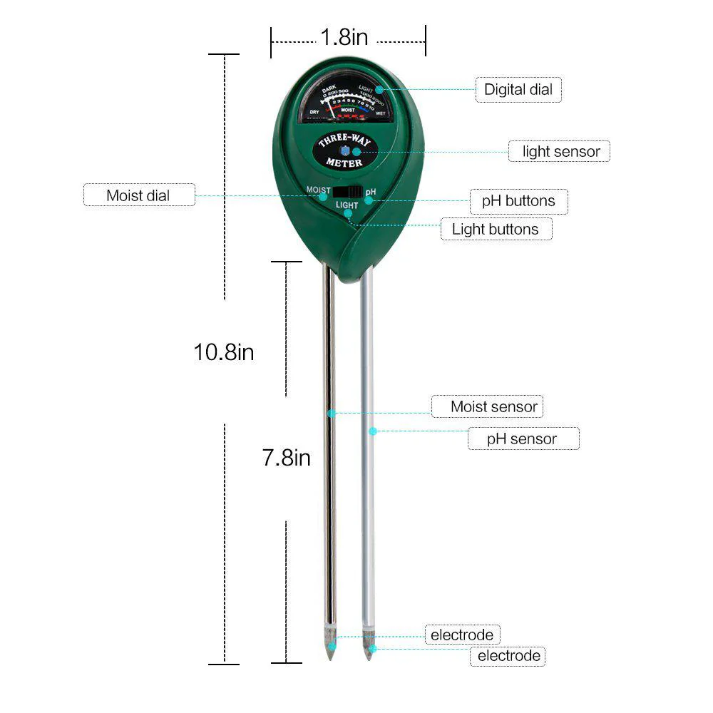 Three Way Soil Meter For Moisture, Light Intensity and pH Testing Meter - Image 3