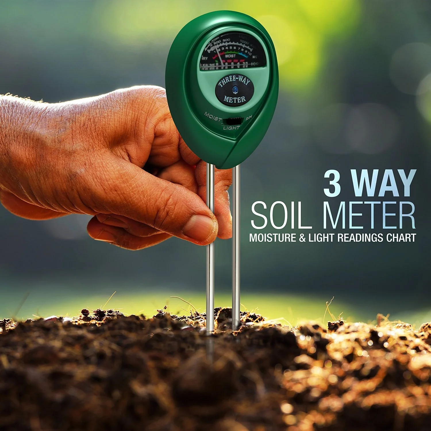 Three Way Soil Meter For Moisture, Light Intensity and pH Testing Meter - Image 9